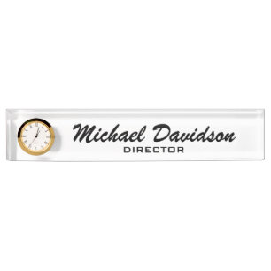 Personalised desk name plate with clock