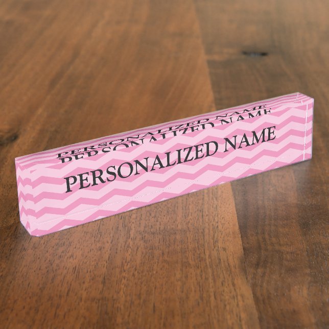 Personalised desk nameplate | pink chevron pattern (Side)