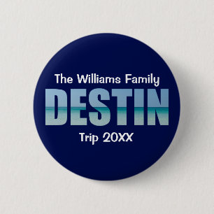 Personalised Destin Beach Trip Cool Blue 6 Cm Round Badge