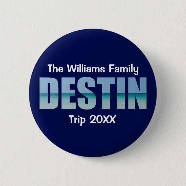 Personalised Destin Beach Trip Cool Blue 6 Cm Round Badge (Front)