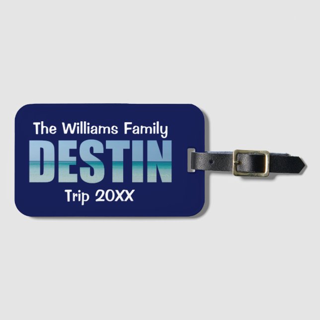 Personalised Destin Beach Trip Cool Ocean Luggage Tag (Front Horizontal)