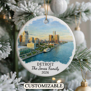 Personalised Detroit Ornament, Custom Michigan Ceramic Ornament
