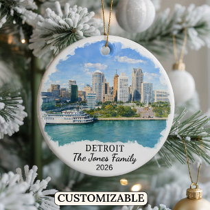 Personalised Detroit Ornament, Custom Michigan Ceramic Ornament