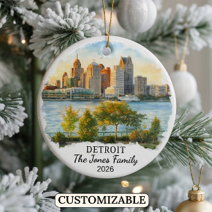 Personalised Detroit Ornament, Custom Michigan Ceramic Ornament