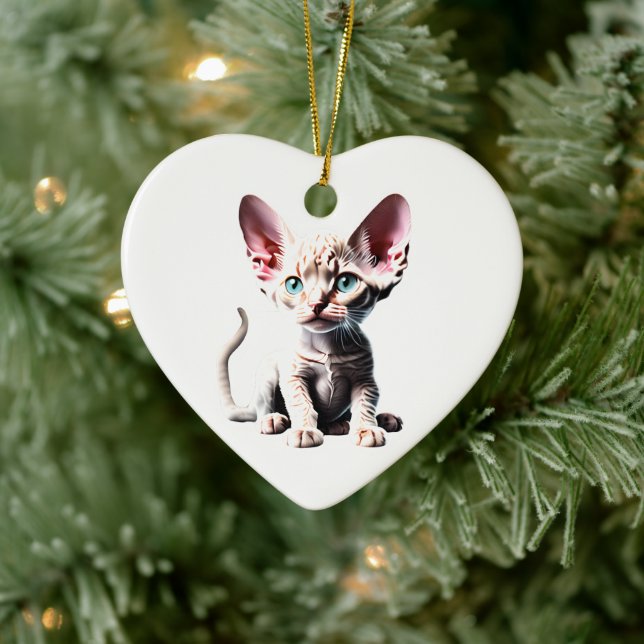 Personalised Devon Rex Kitten Ceramic Ornament (Tree)
