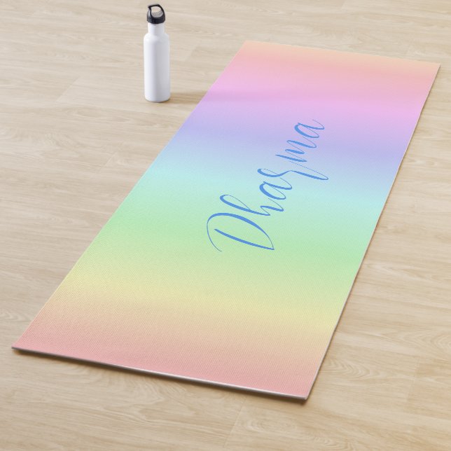 Personalised Dharma Bright Rainbow Colours Pink Yoga Mat (In Situ)
