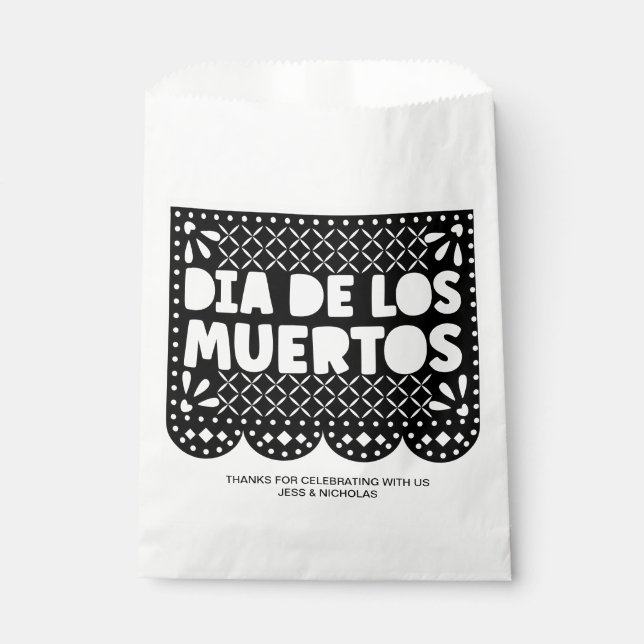 Personalised Dia de los Muertos Black Picado Papel Favour Bag (Front)