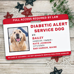 Personalised Diabetic Alert Service Dog Photo ID Badge