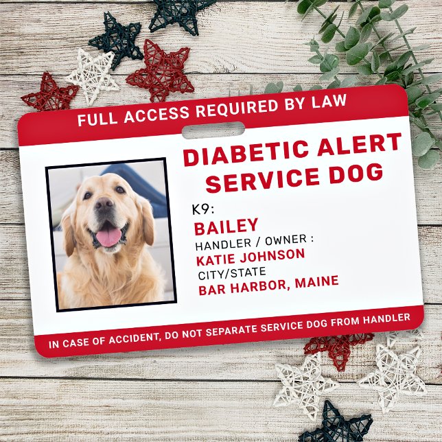 Personalised Diabetic Alert Service Dog Photo ID Badge (Creator Uploaded)