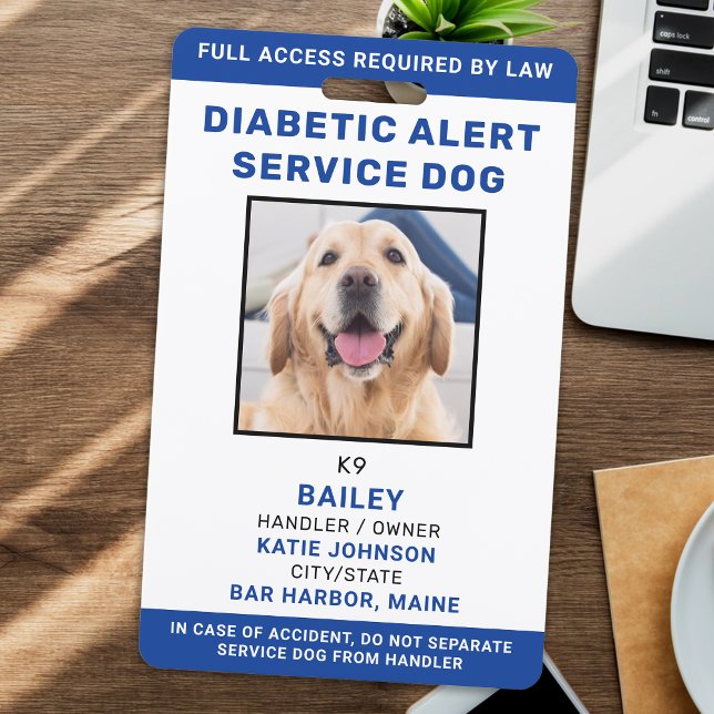 Personalised Diabetic Alert Service Dog Photo ID ID Badge (Creator Uploaded)