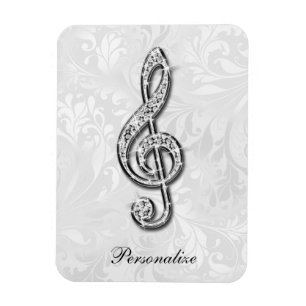 Personalised Diamond Music Note Floral Damask Magnet