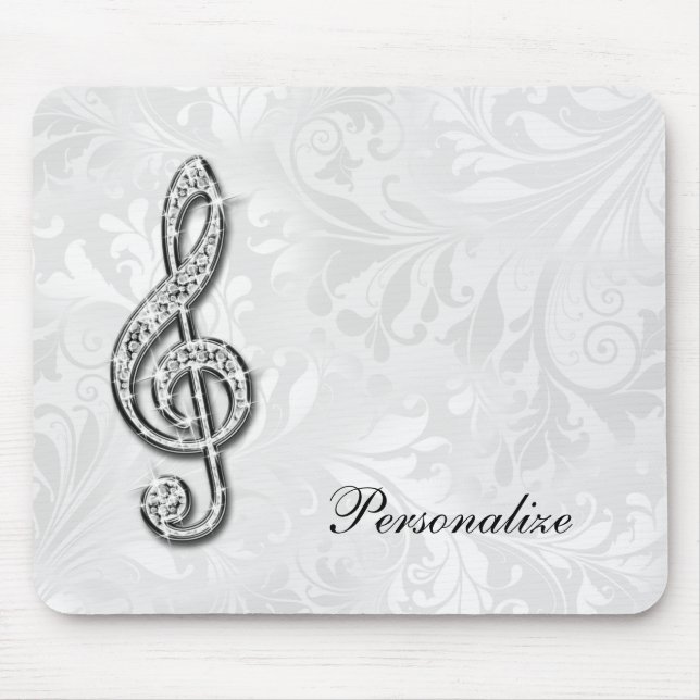 Personalised Diamond Music Note Floral Damask Mouse Pad (Front)