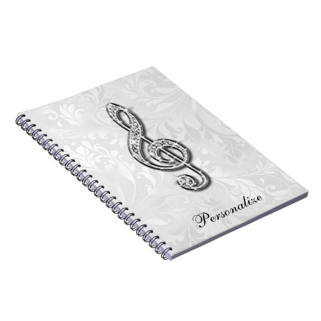 Personalised Diamond Music Note Floral Damask Notebook (Right Side)