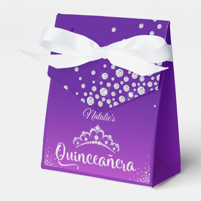 Personalised Diamond Tiara Quinceanera Favour Box (Front Side)
