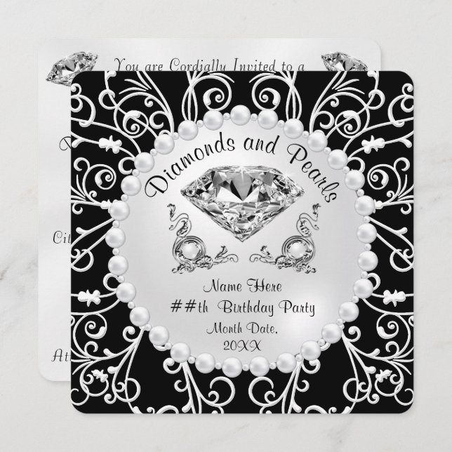 Personalised Diamonds and Pearls Invitations (Front/Back)