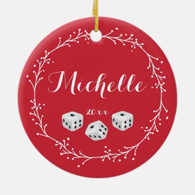 Personalised Dice Ceramic Tree Decoration (Back)