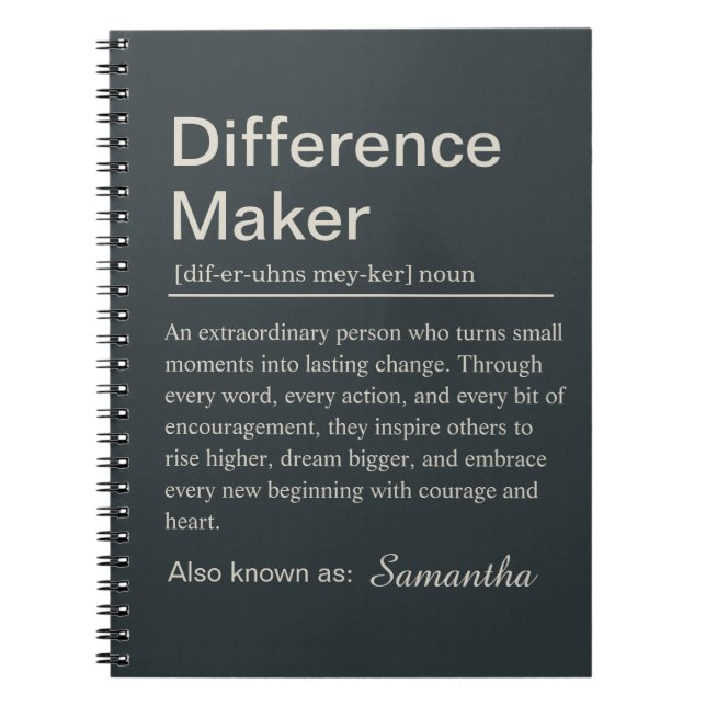 Personalised Difference Maker Definition Notebook (Front)