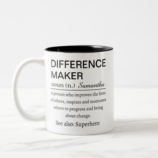 Personalised Difference Maker Definition Two-Tone Coffee Mug (Left)