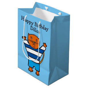 Personalised Dillon the Cat Happy Birthday Medium Gift Bag