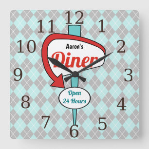 Personalised Diner Sign Kitchen Clock Gift