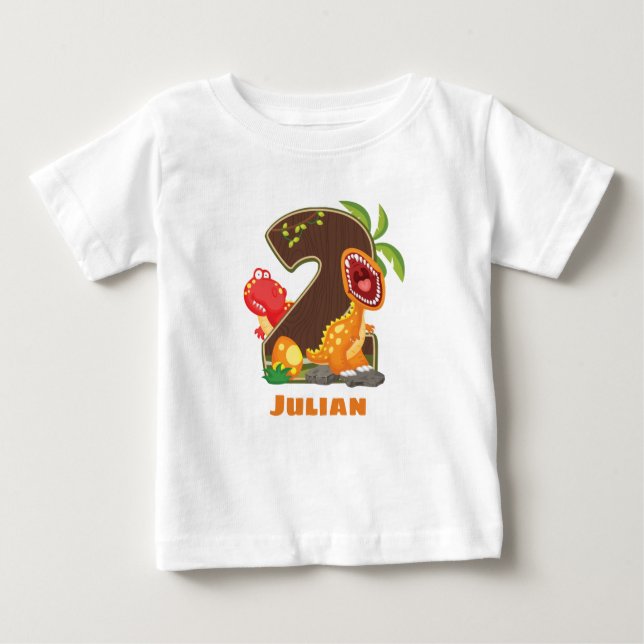 Personalised Dino 2nd Birthday Tshirt (Front)