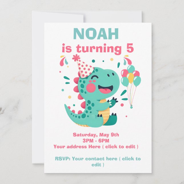 Personalised Dino Birthday Party Invitation Boys (Front)