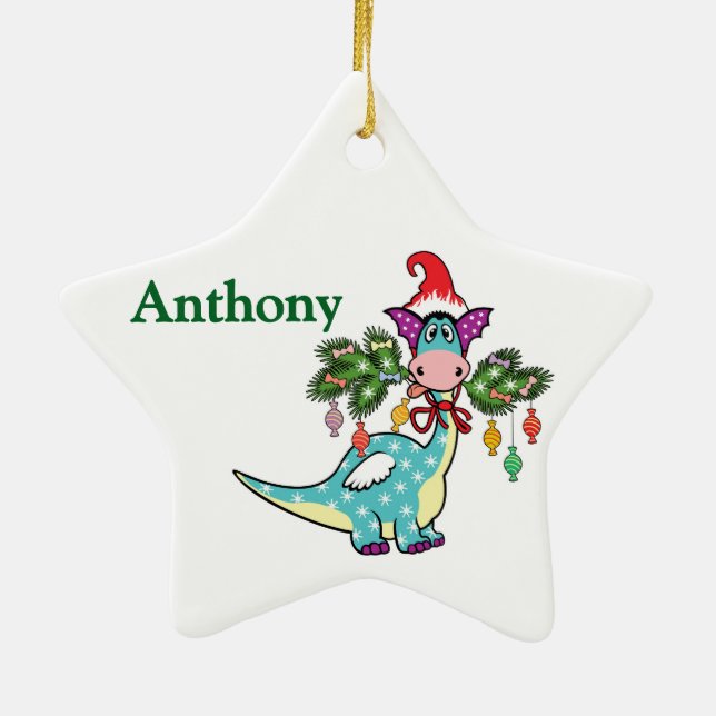 Personalised Dino Christmas  Ceramic Ornament (Back)
