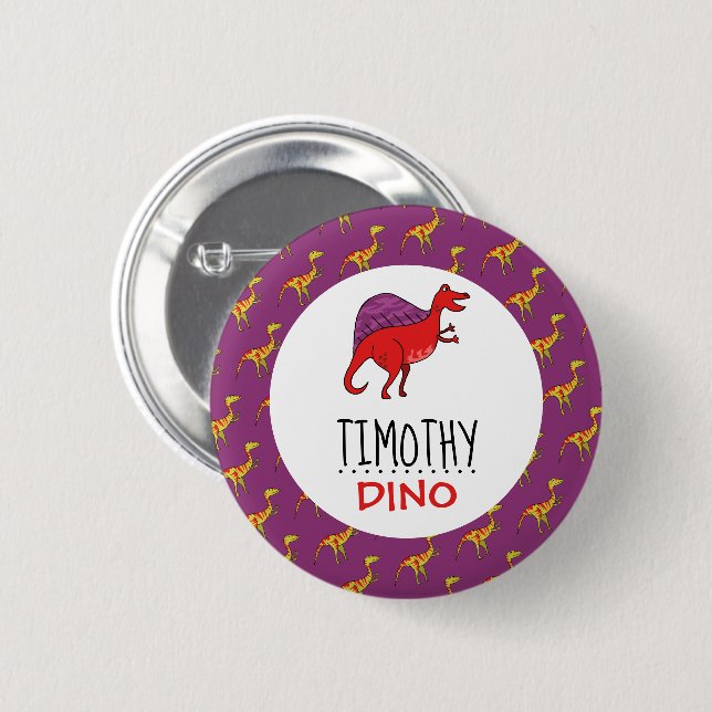 Personalised Dino Name, Dinosaur 6 Cm Round Badge (Front & Back)