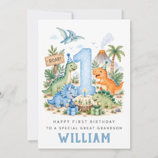 Personalised Dinosaur 1st Birthday Card for Boy
