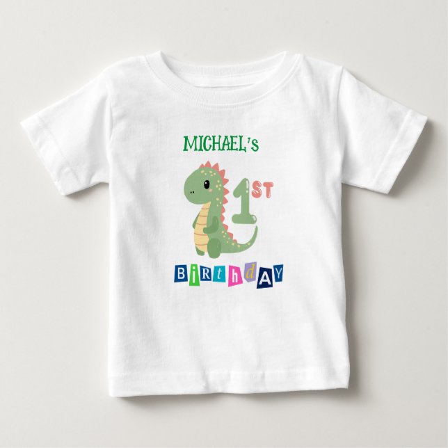 Personalised Dinosaur 1st Birthday T-Shirt for Kid (Front)