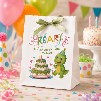 Personalised Dinosaur 5th Birthday Favour Bag