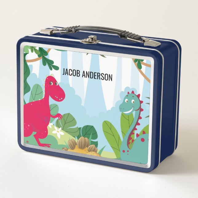 Personalised Dinosaur Back to School Name Metal Lunch Box (Front)