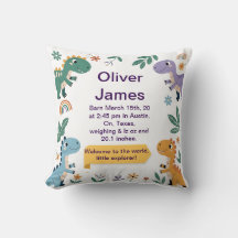 Personalised Dinosaur Birth Stats Birthday Pillow