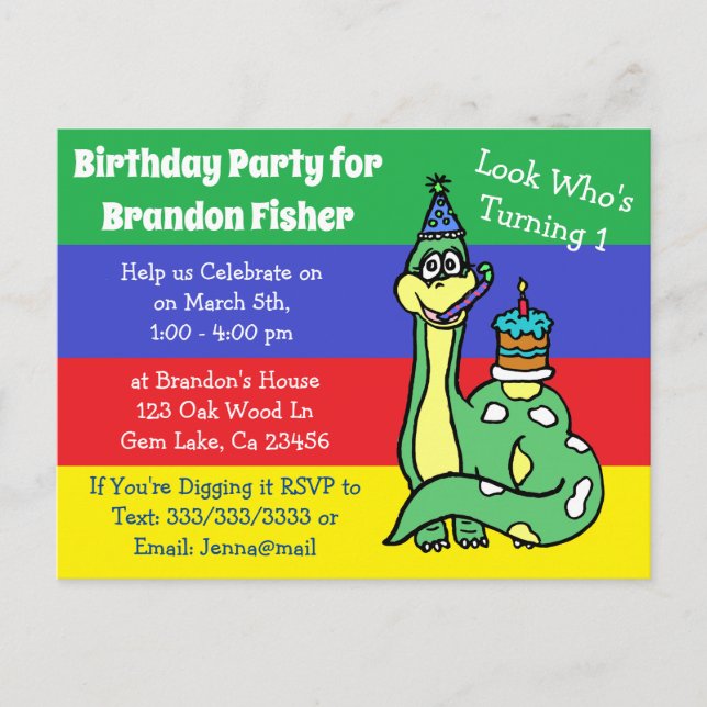 Personalised Dinosaur Birthday Invitation Postcard (Front)