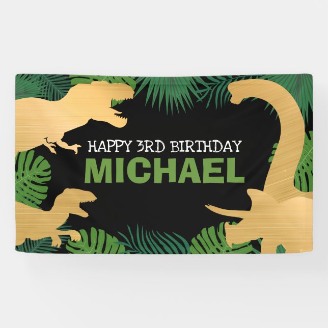 Personalised Dinosaur Birthday Kids Jurassic Trex Banner (Horizontal)