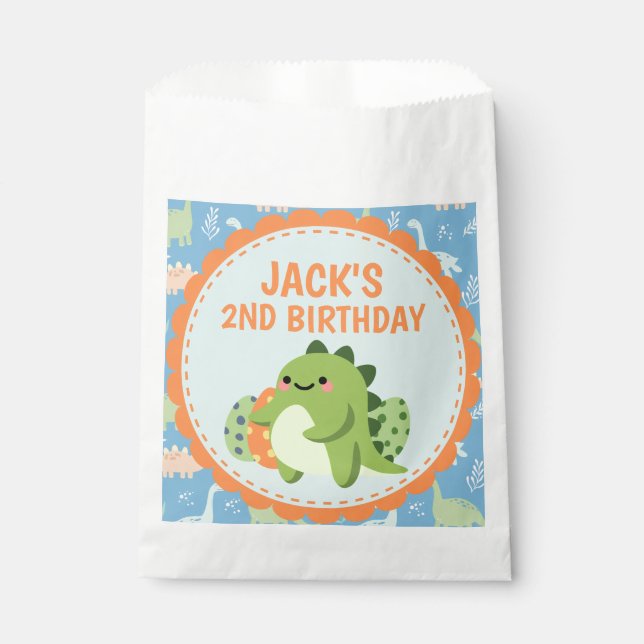 Personalised Dinosaur Birthday Party Favour Bags (Front)