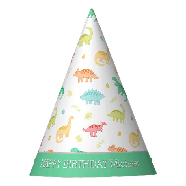 Personalised Dinosaur Birthday Party Hats (Front)