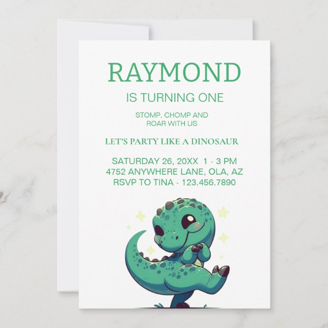 Personalised Dinosaur Birthday Party Invitation (Front)