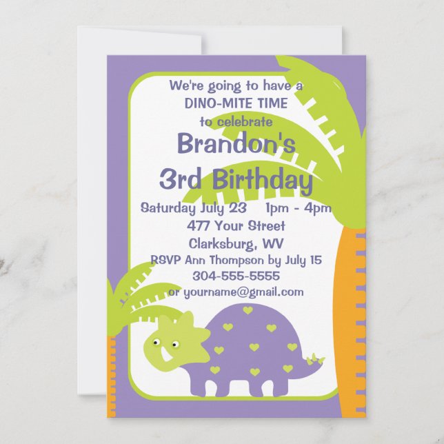 Personalised Dinosaur Birthday Party Invitation (Front)