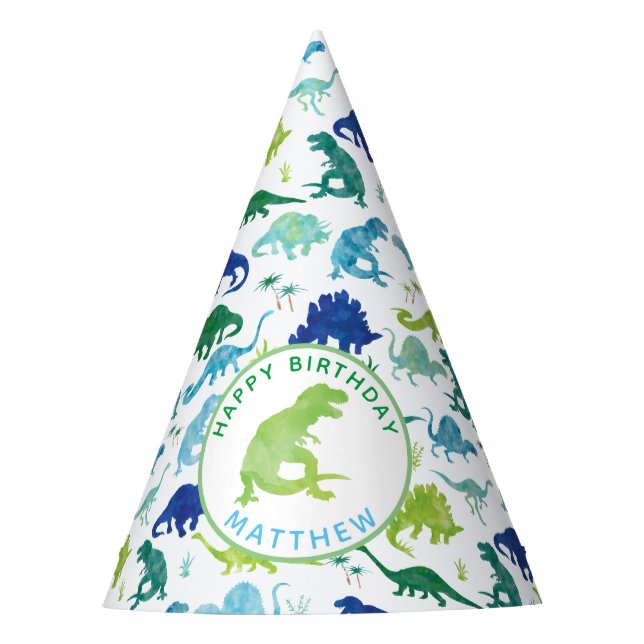 Personalised Dinosaur Birthday Party Pattern Kids Party Hat (Front)