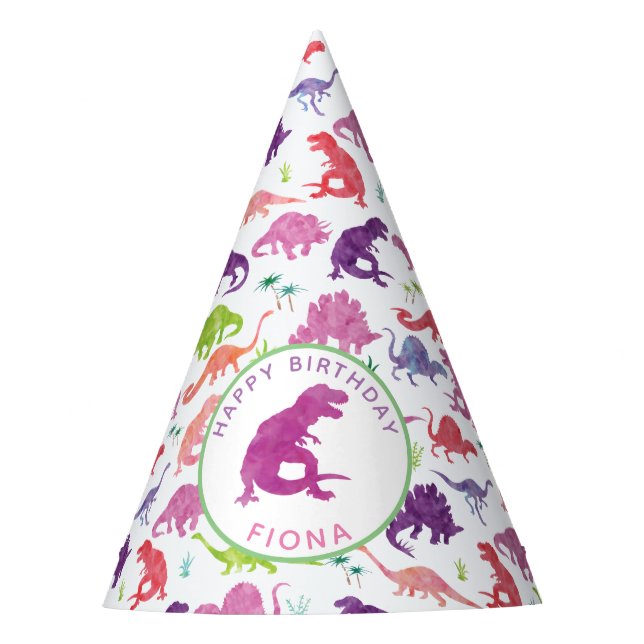 Personalised Dinosaur Birthday Party Pattern Pink Hat (Front)