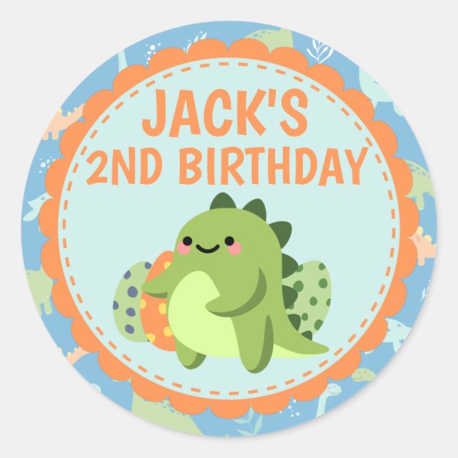 Personalised Dinosaur Birthday Party Sticker (Front)
