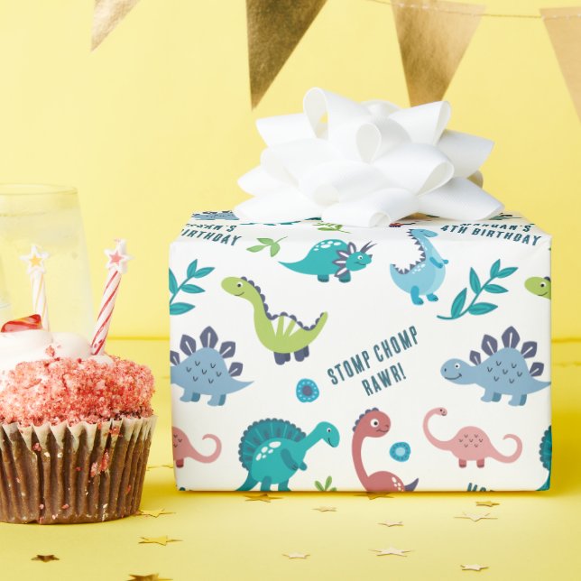 Personalised Dinosaur Birthday Party Wrapping Paper (Birthday Party)