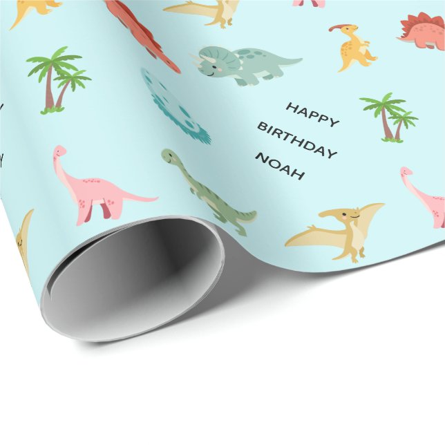 Personalised Dinosaur Birthday Wrapping Paper – Ha (Roll Corner)