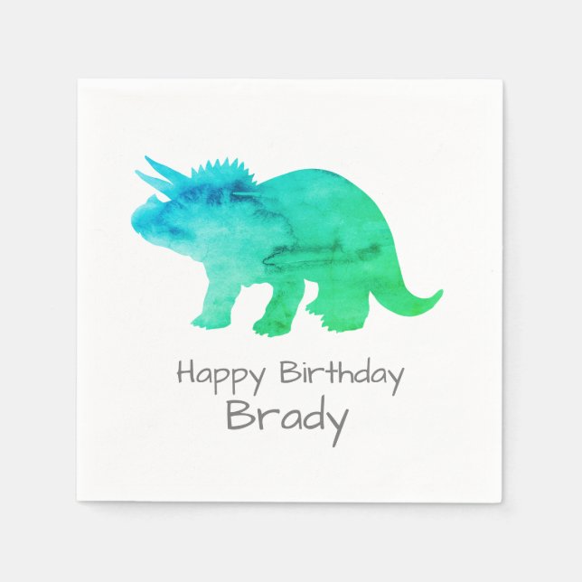 Personalised Dinosaur Blue Birthday Napkin (Front)