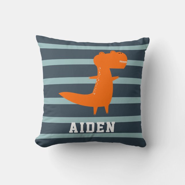 Personalised Dinosaur Boys Room Kids Cute Blue  Cushion (Front)