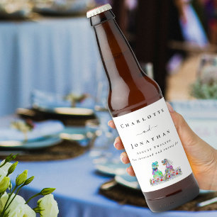 Personalised Dinosaur Bride & Groom Wedding Beer Bottle Label