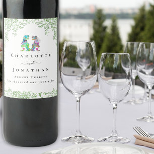 Personalised Dinosaur Bride & Groom Wedding Wine Label