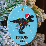 Personalised Dinosaur Christmas Boys Christmas Ceramic Ornament<br><div class="desc">Boys Christmas,  Personalised Dinosaur Christmas Enter Name and Year - each on their own line, </div>