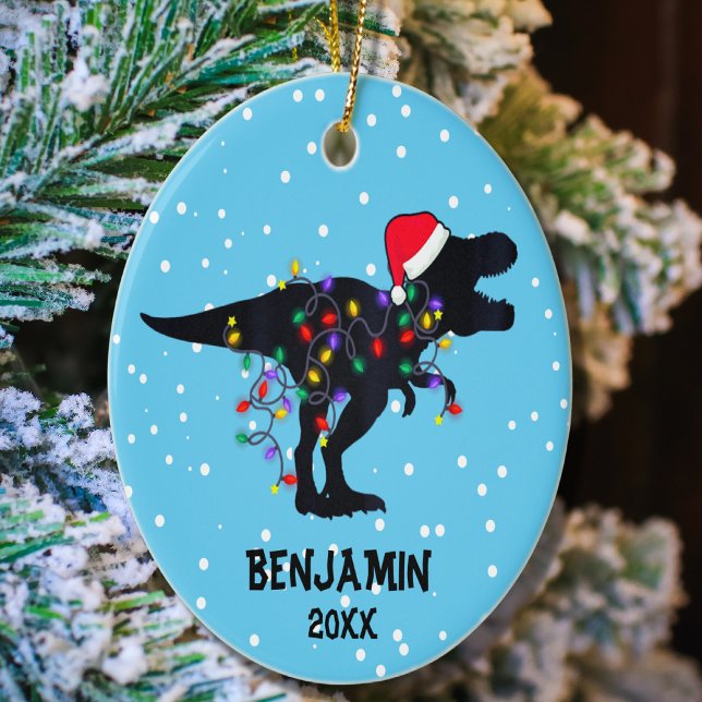 Personalised Dinosaur Christmas Boys Christmas Ceramic Ornament (Creator Uploaded)